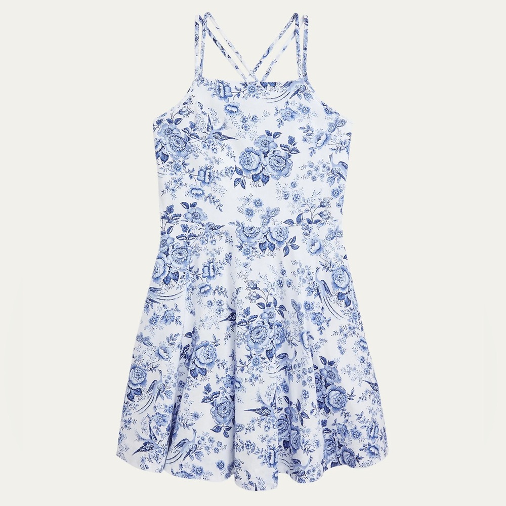 Ralph Lauren ~ Criss Cross Blue Floral Linen Dress